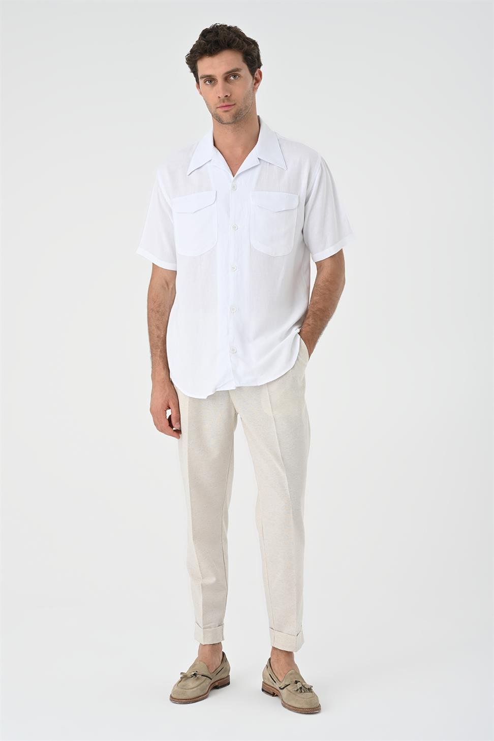 Apaş طوق الجيب قميص مفصل للرجال