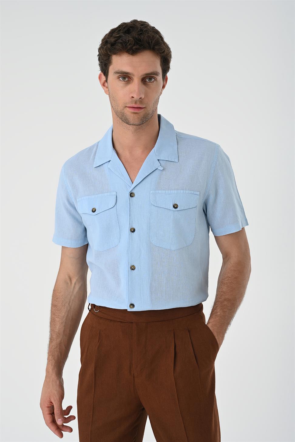 Apaş طوق الجيب قميص مفصل للرجال