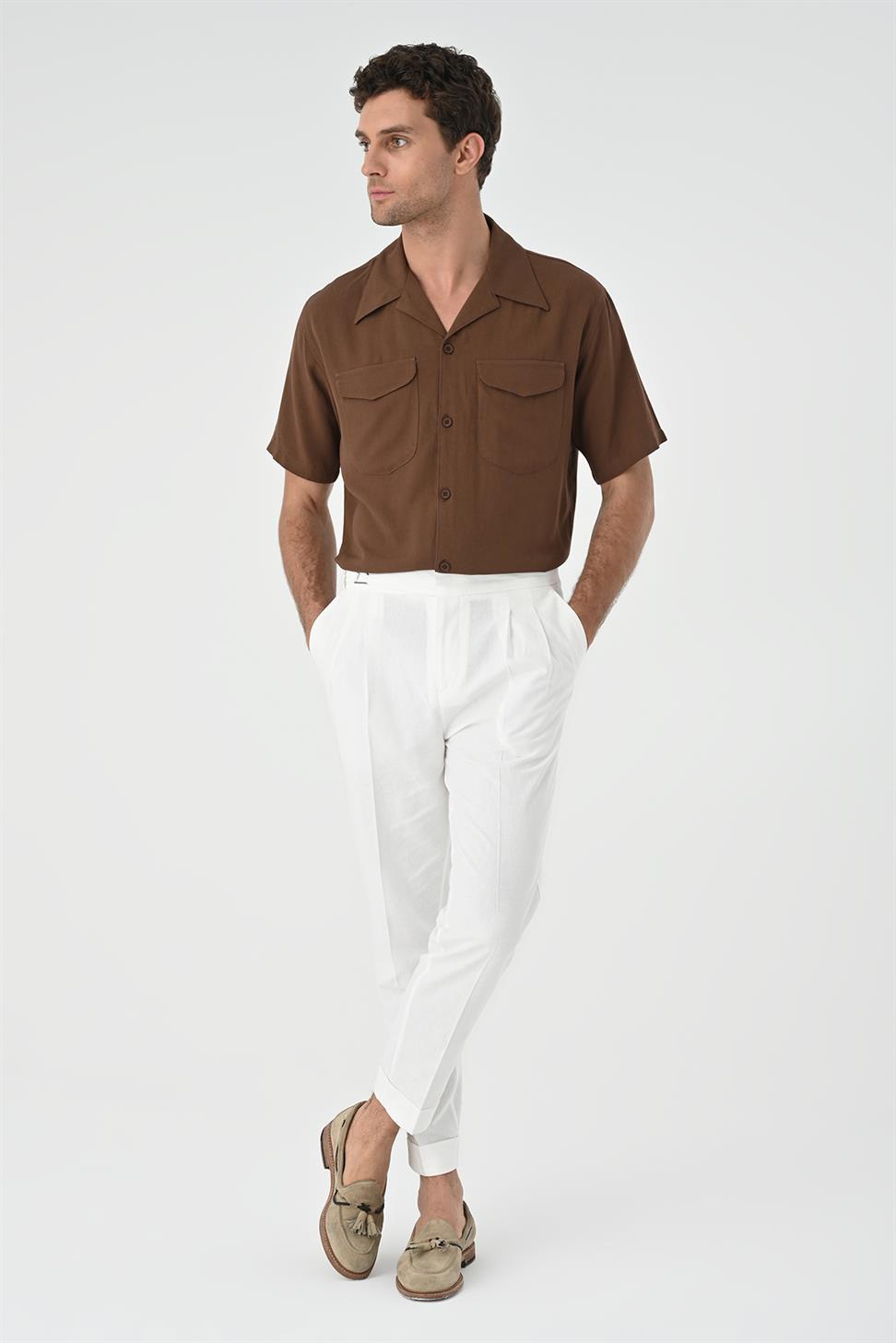 Apaş طوق الجيب قميص مفصل للرجال