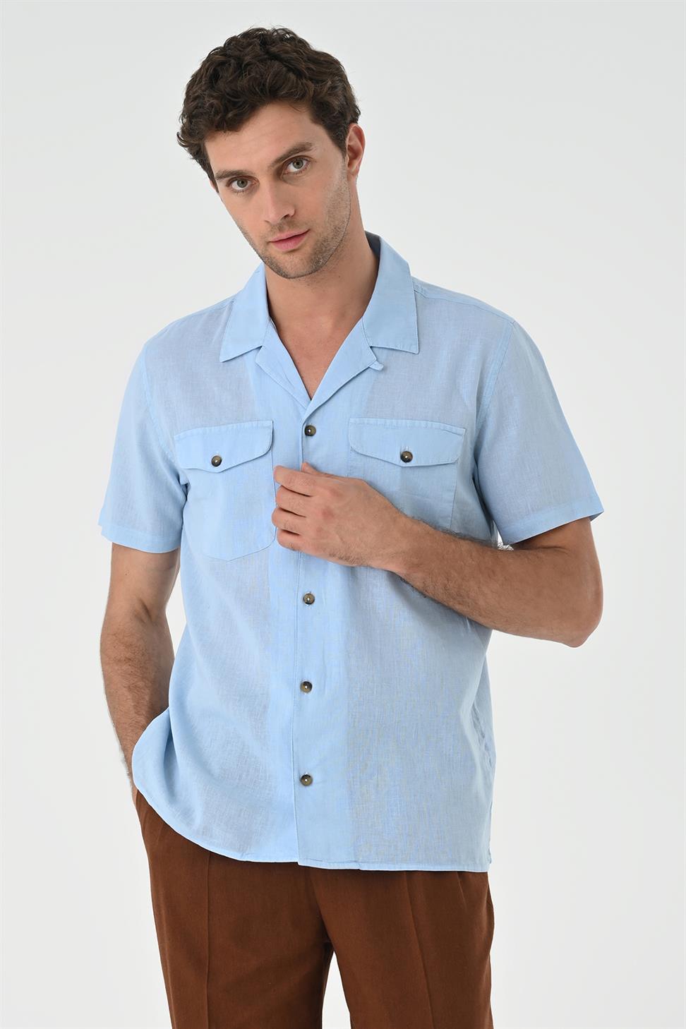 Apaş طوق الجيب قميص مفصل للرجال