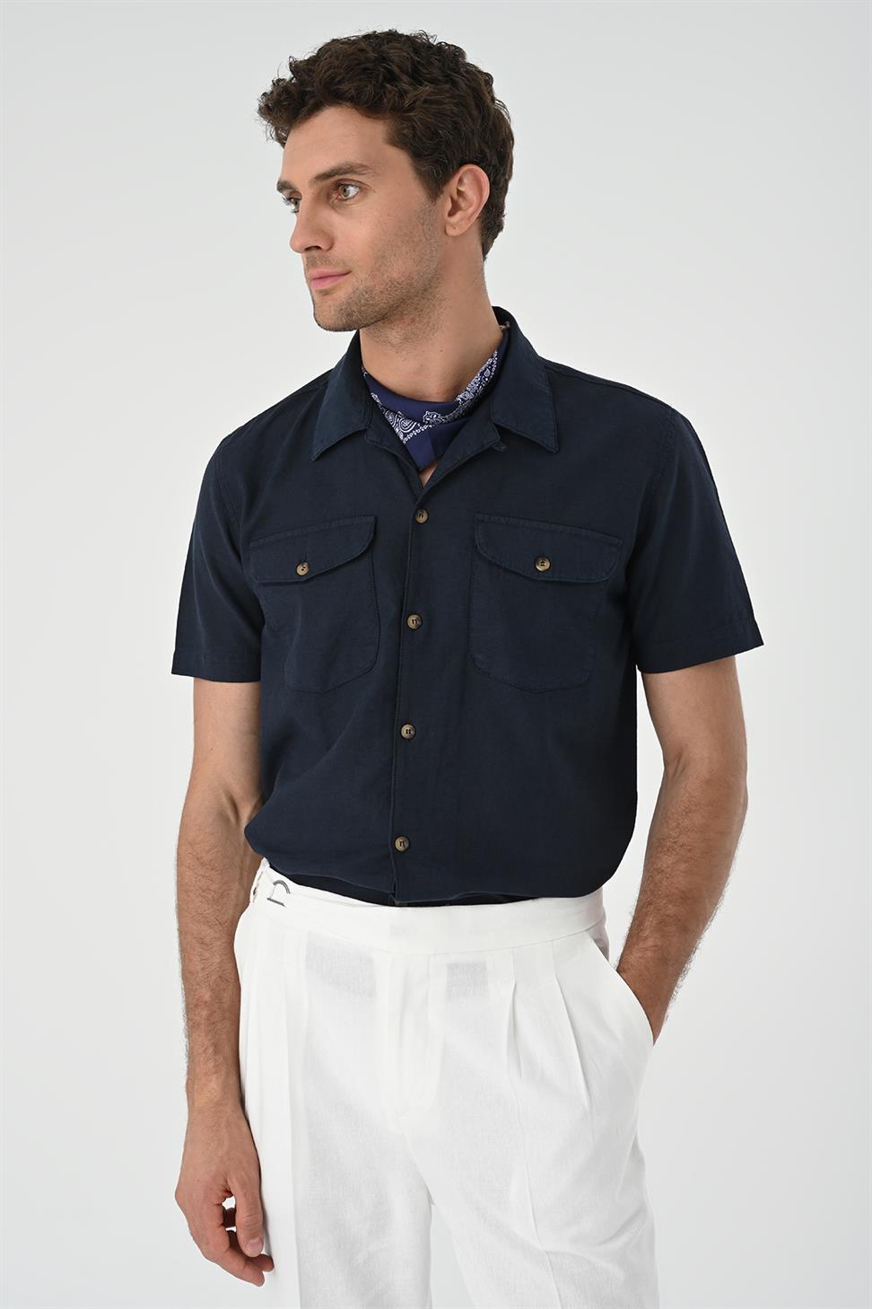 Apaş طوق الجيب قميص مفصل للرجال