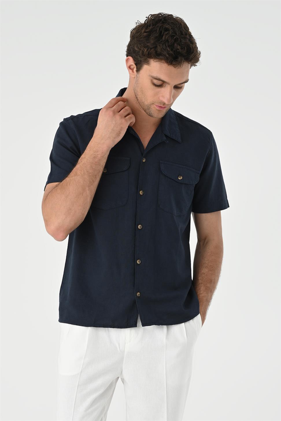 Apaş طوق الجيب قميص مفصل للرجال