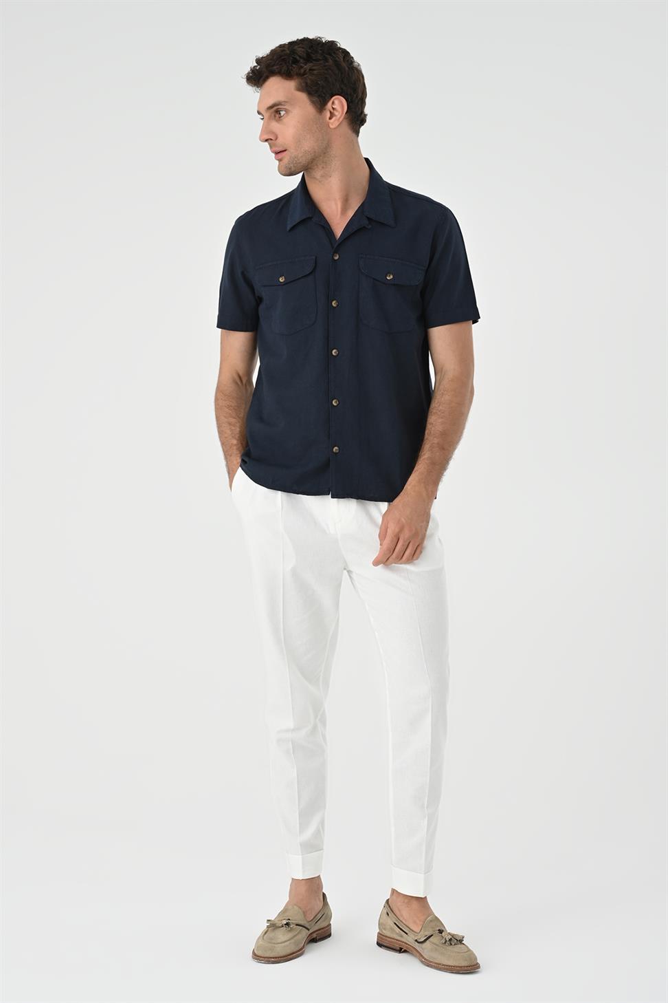 Apaş طوق الجيب قميص مفصل للرجال