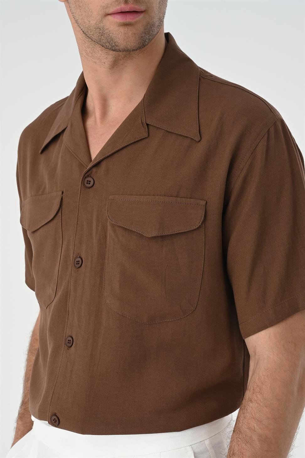 Apaş طوق الجيب قميص مفصل للرجال