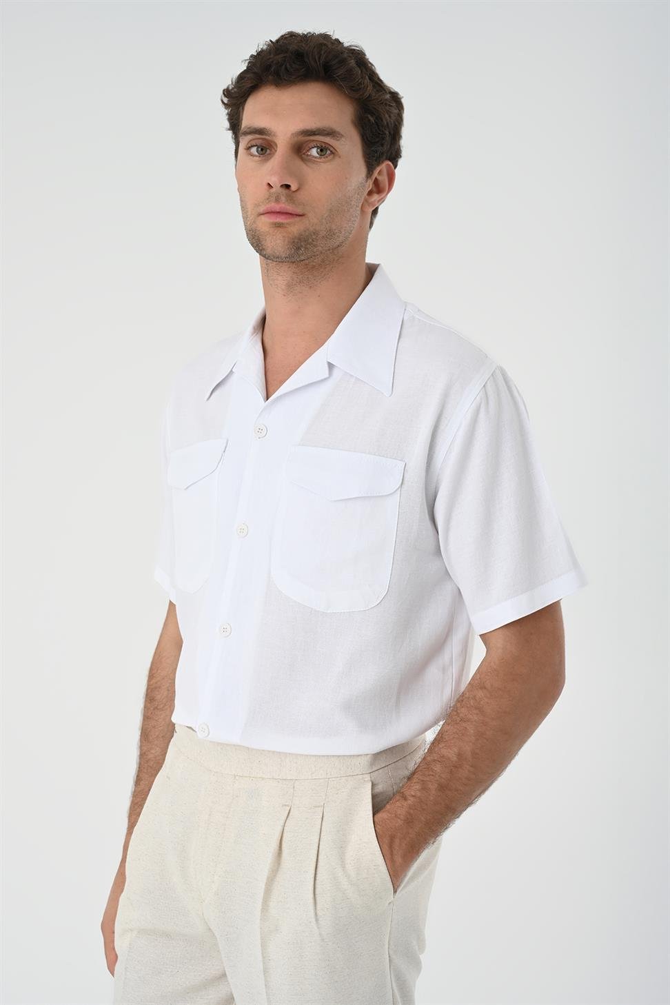 Apaş طوق الجيب قميص مفصل للرجال