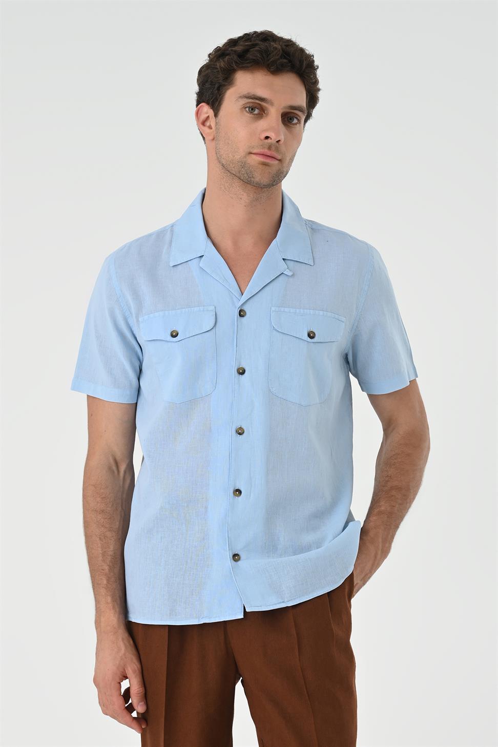 Apaş طوق الجيب قميص مفصل للرجال