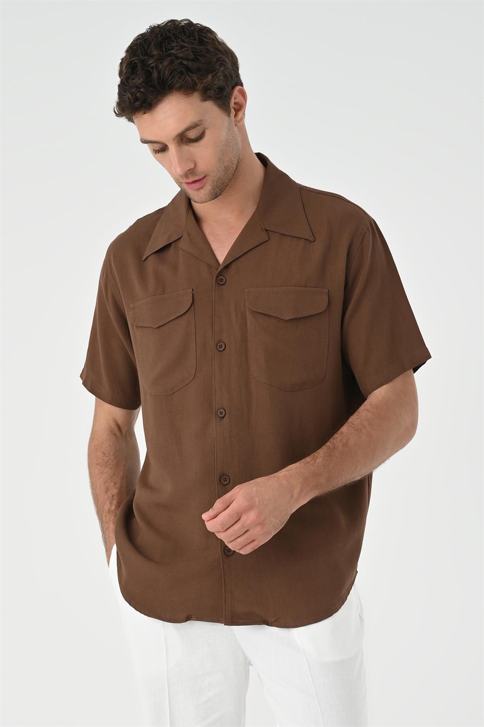 Apaş طوق الجيب قميص مفصل للرجال