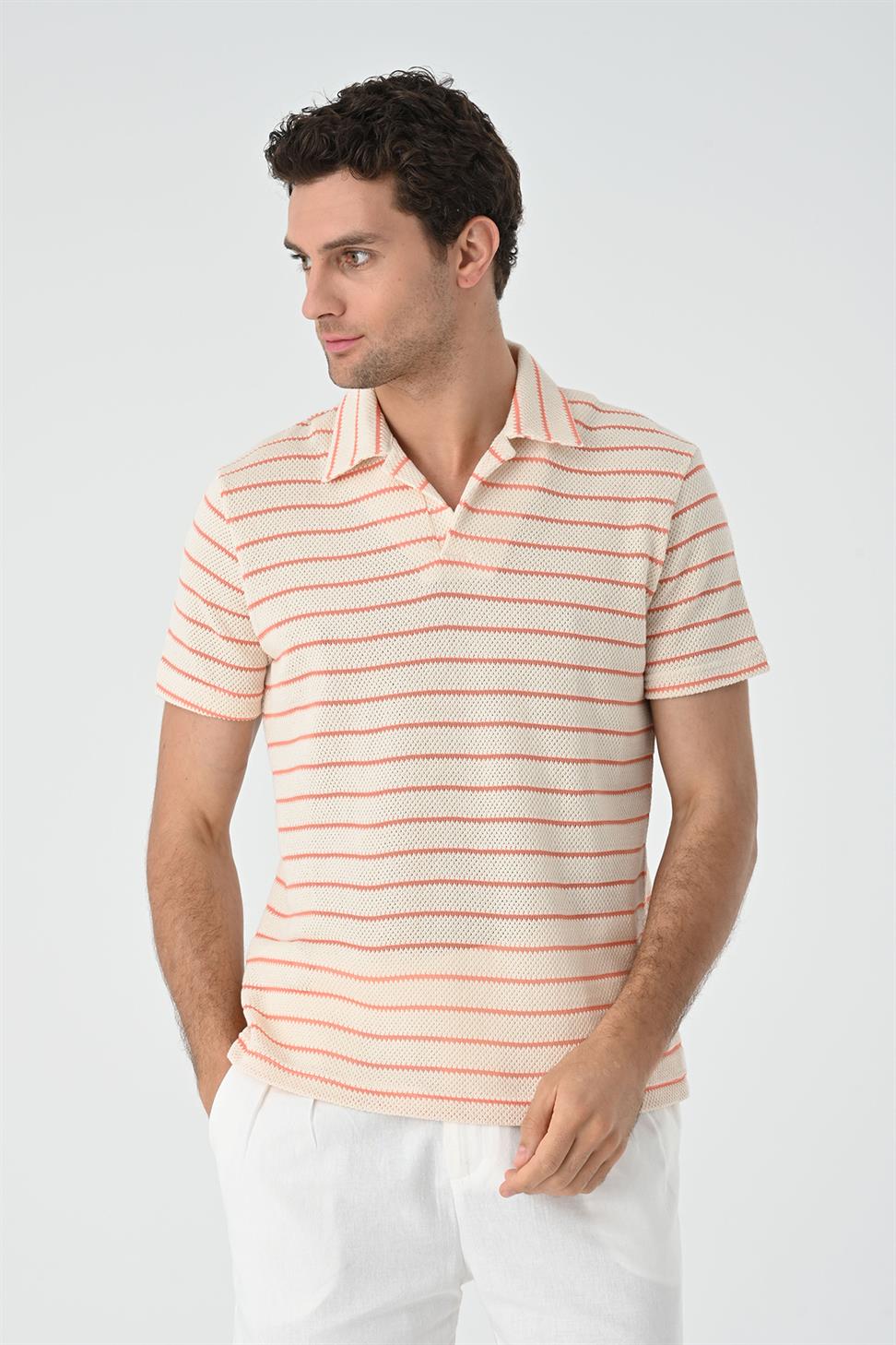 منقوشة طوق مخطط سليم صالح تي شيرت