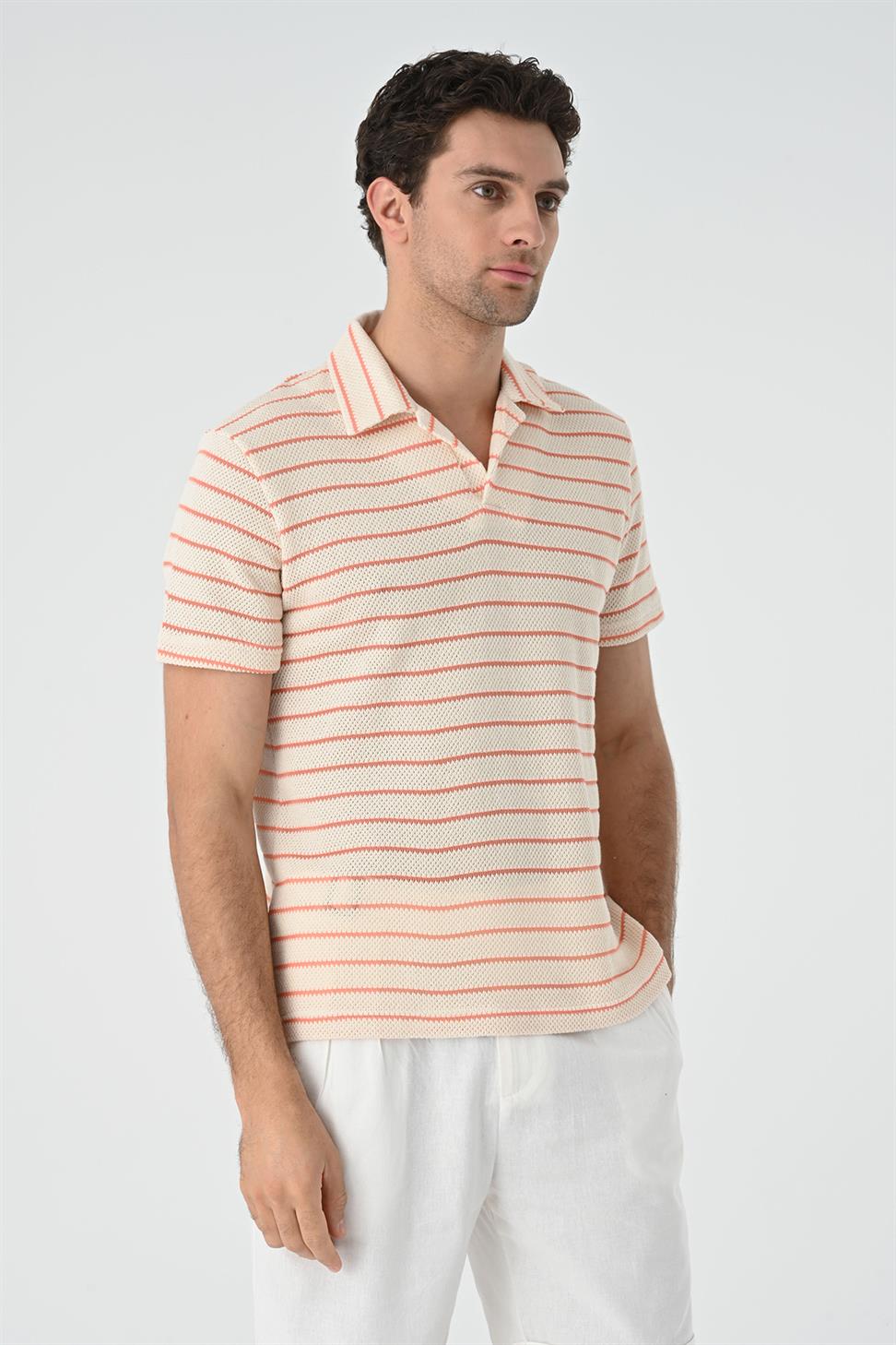 منقوشة طوق مخطط سليم صالح تي شيرت