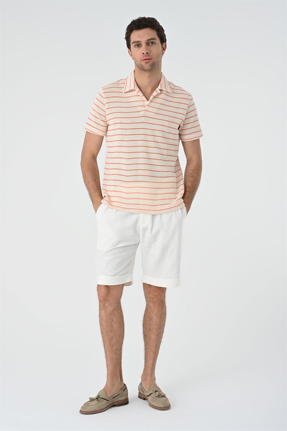 منقوشة طوق مخطط سليم صالح تي شيرت