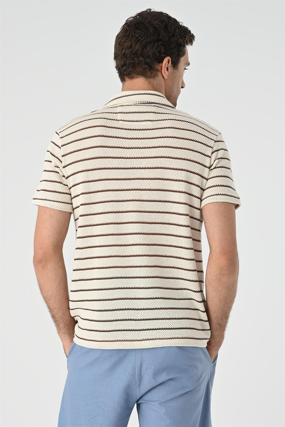 منقوشة طوق مخطط سليم صالح تي شيرت