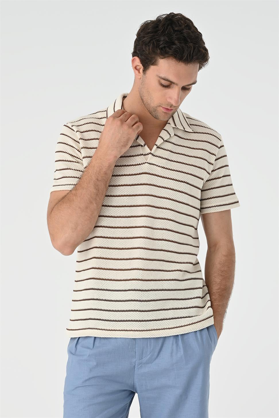 منقوشة طوق مخطط سليم صالح تي شيرت