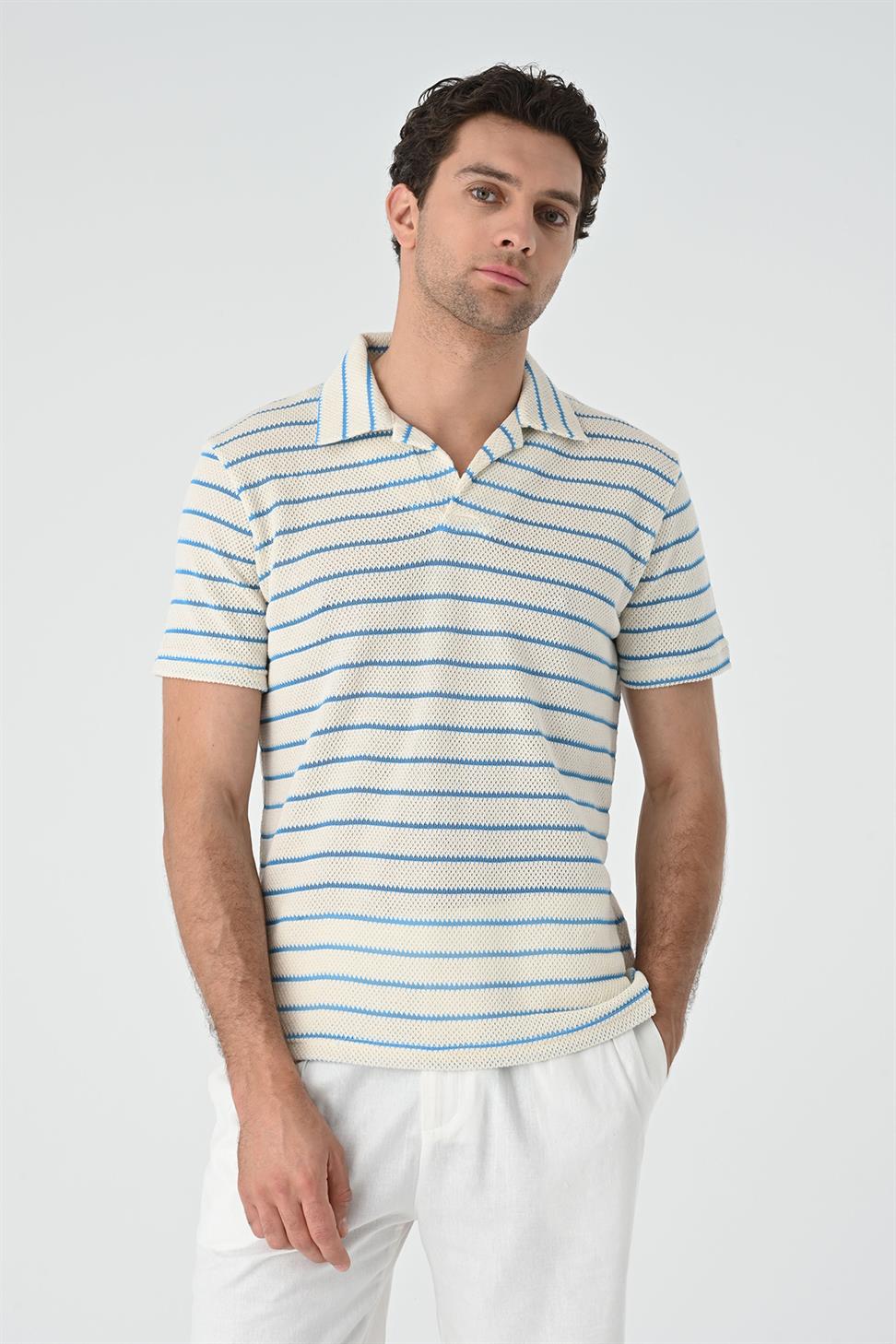 منقوشة طوق مخطط سليم صالح تي شيرت