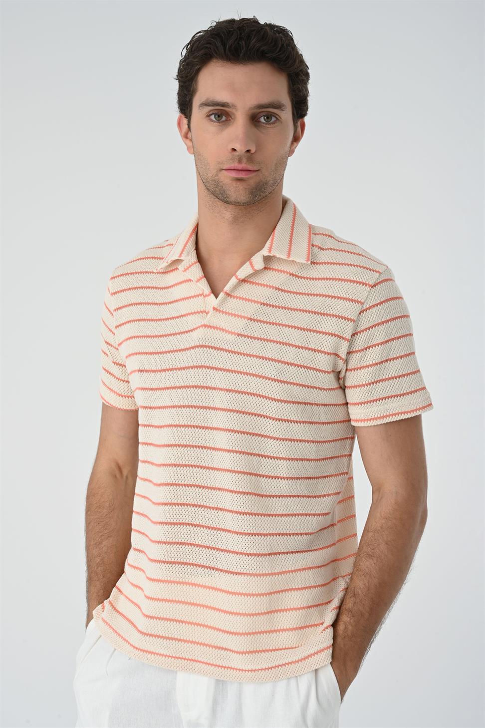 منقوشة طوق مخطط سليم صالح تي شيرت