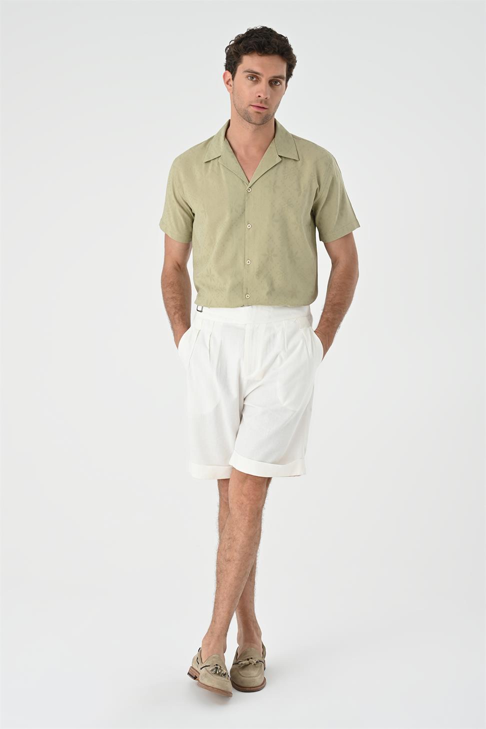 قميص رجالي منقوش ومحبوك بياقة Apaş