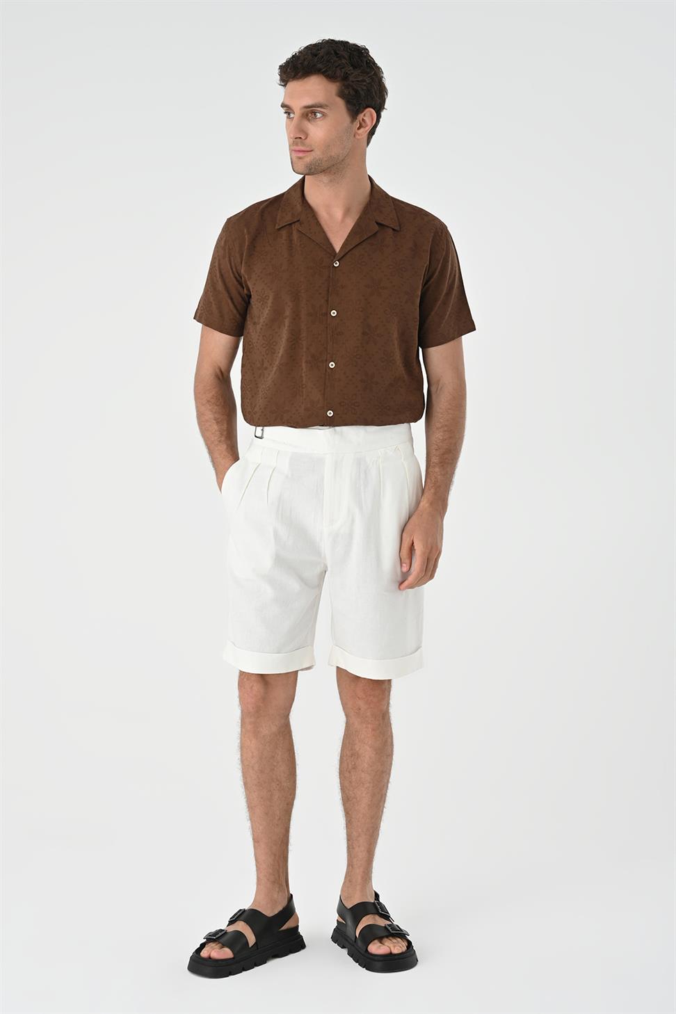 قميص رجالي منقوش ومحبوك بياقة Apaş