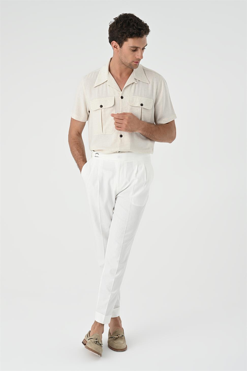 قميص رجالي من الكتان بياقة Apaş