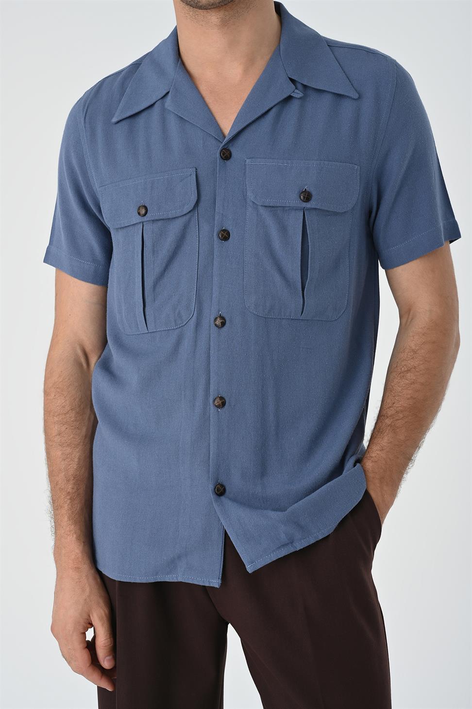 قميص رجالي من الكتان بياقة Apaş