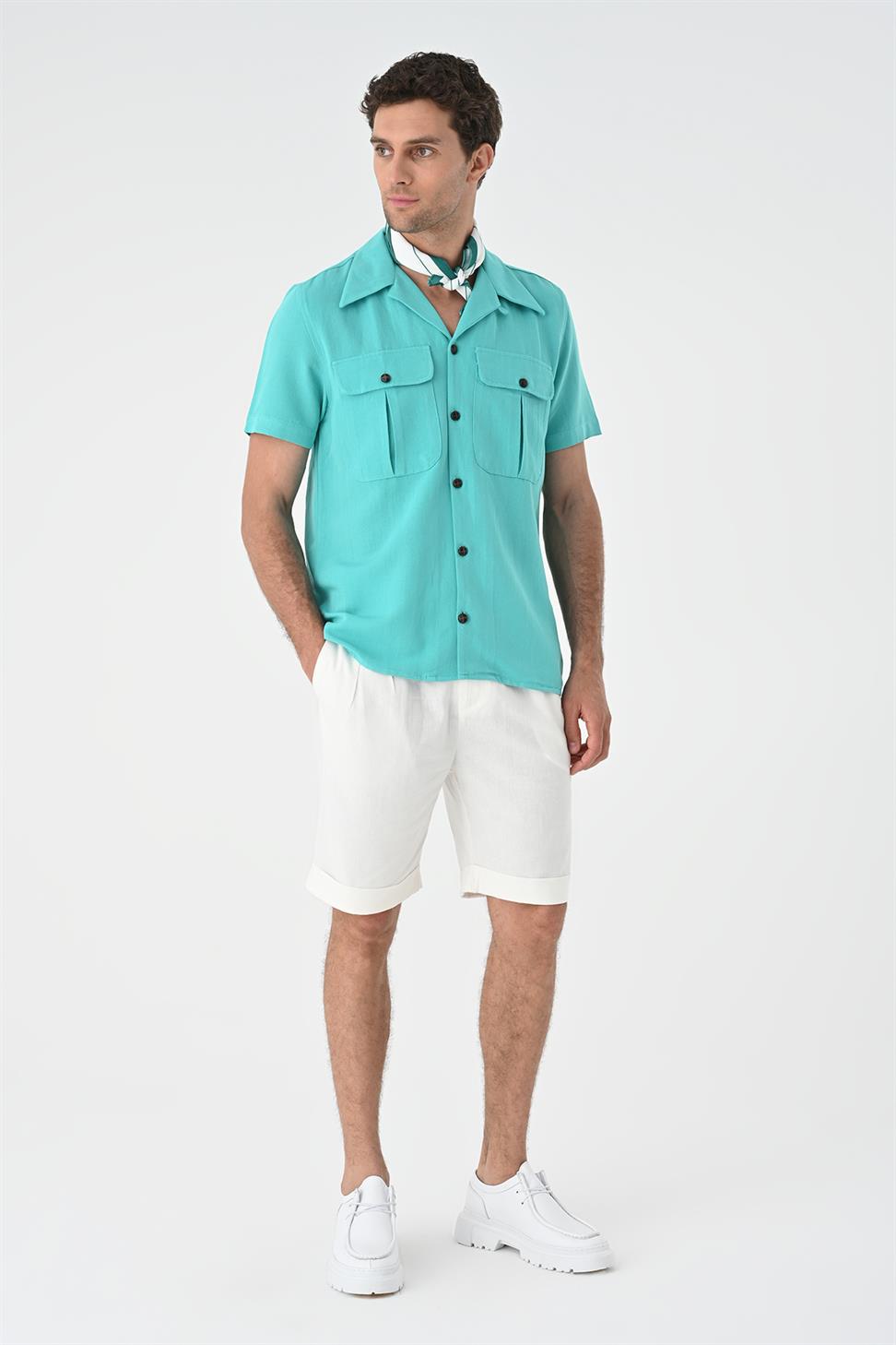 قميص رجالي من الكتان بياقة Apaş