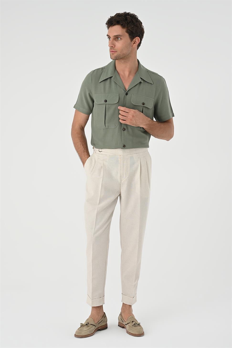 قميص رجالي من الكتان بياقة Apaş