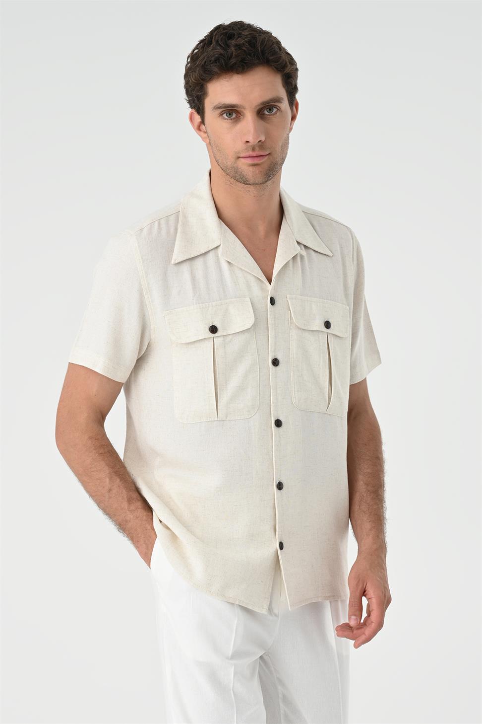 قميص رجالي من الكتان بياقة Apaş