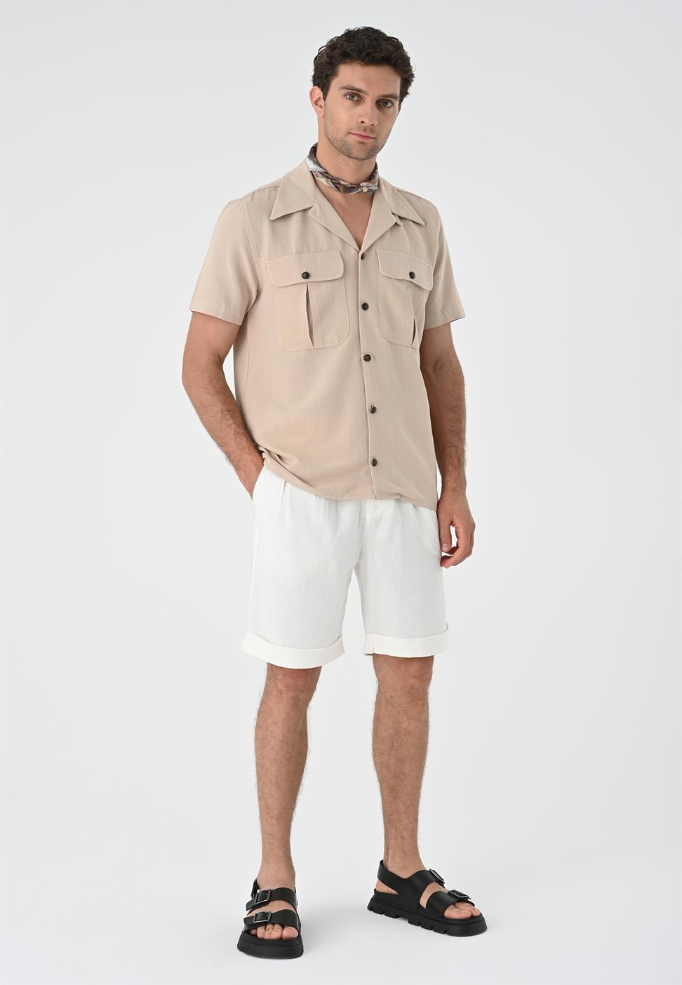 قميص رجالي من الكتان بياقة Apaş