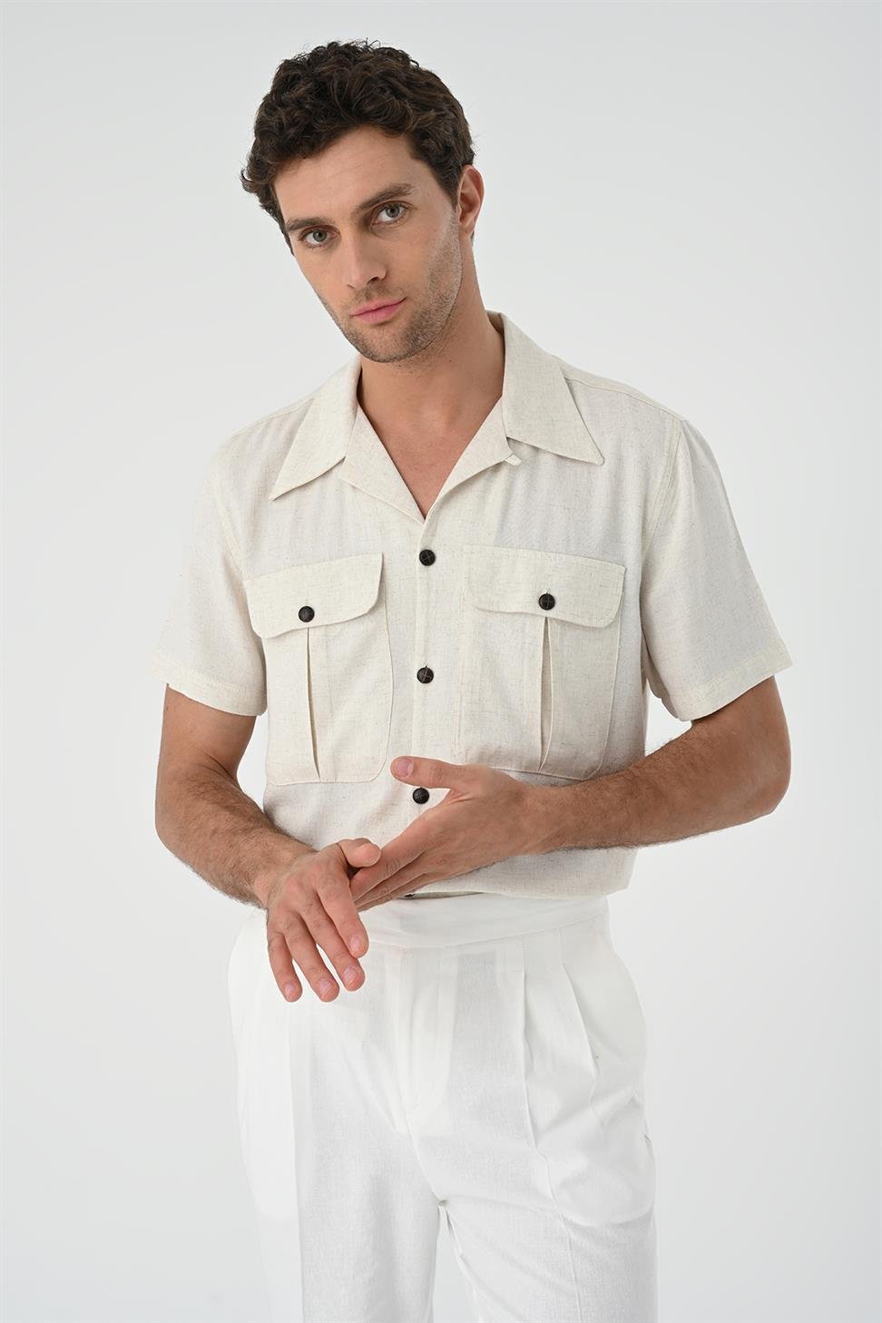 قميص رجالي من الكتان بياقة Apaş
