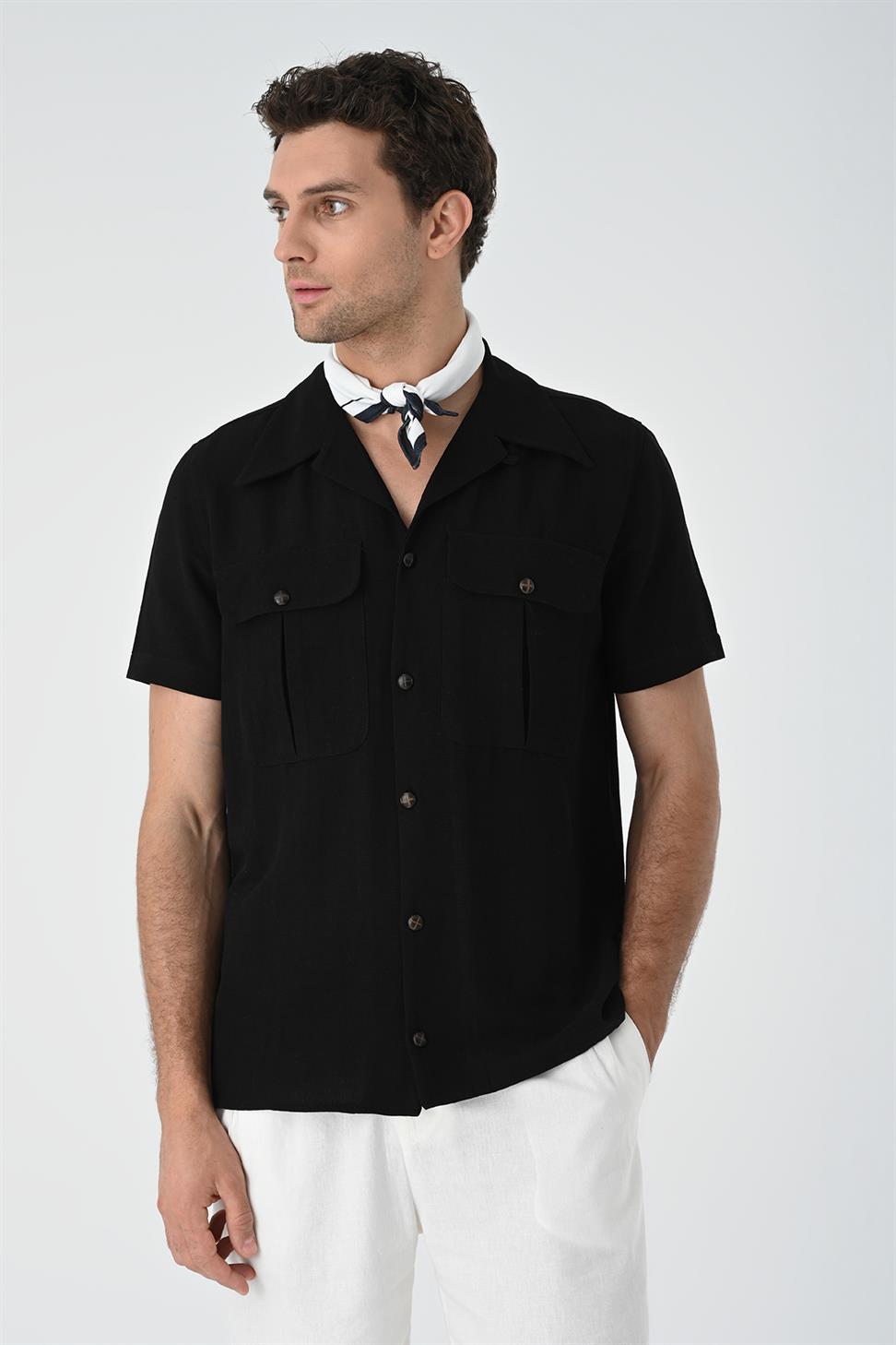 قميص رجالي من الكتان بياقة Apaş