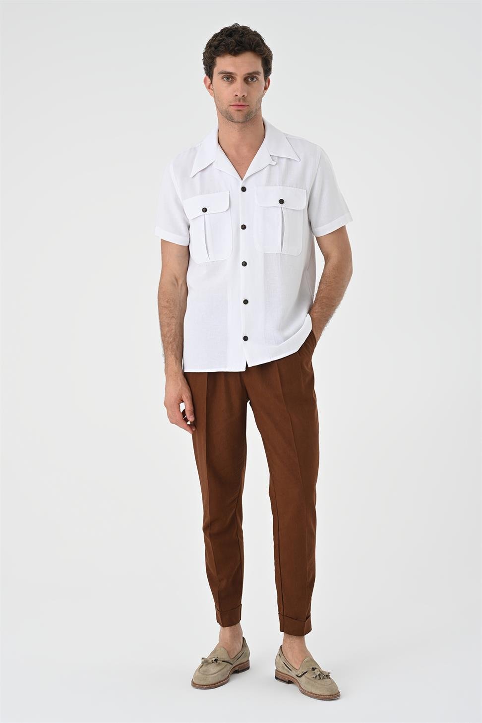 قميص رجالي من الكتان بياقة Apaş