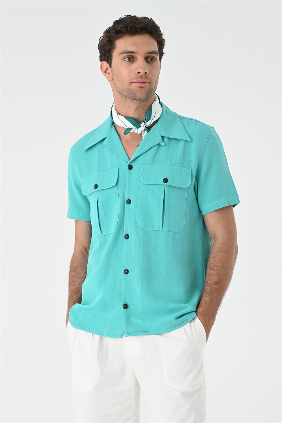 قميص رجالي من الكتان بياقة Apaş