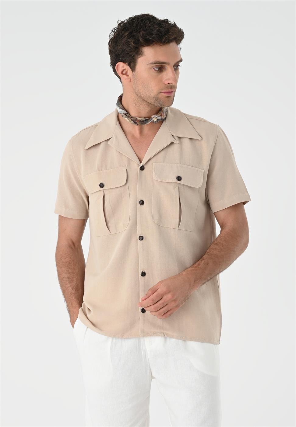 قميص رجالي من الكتان بياقة Apaş