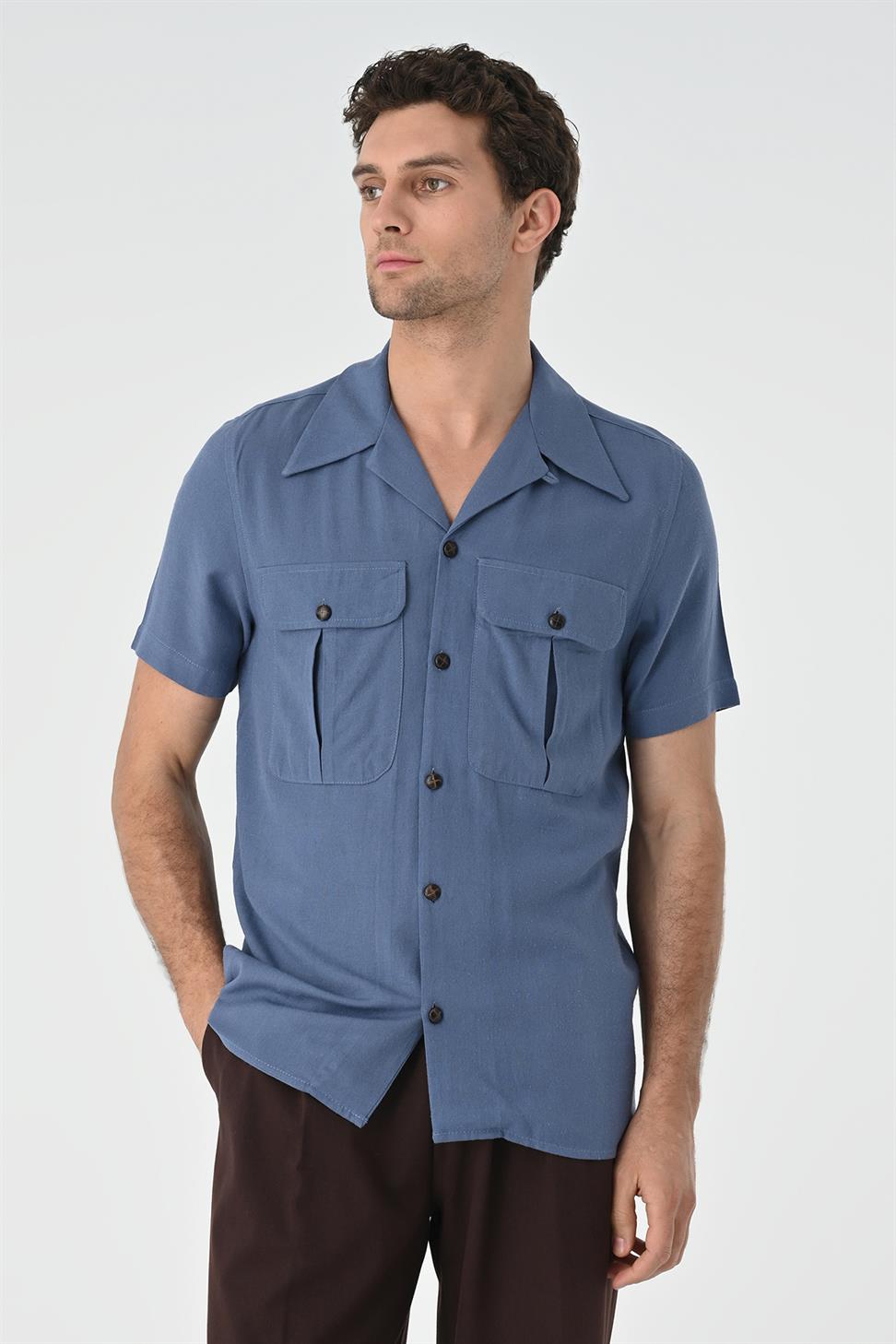 قميص رجالي من الكتان بياقة Apaş