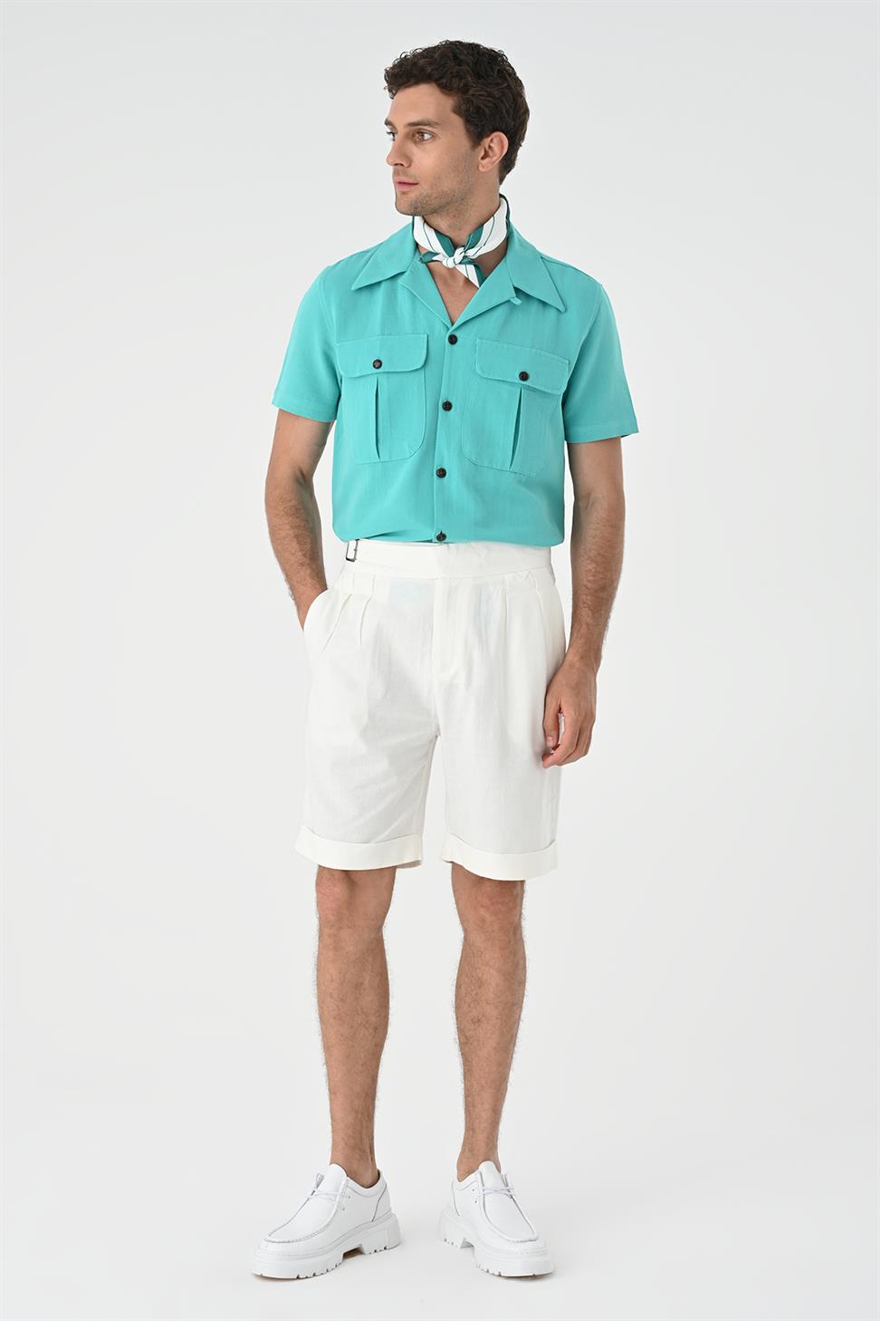 قميص رجالي من الكتان بياقة Apaş