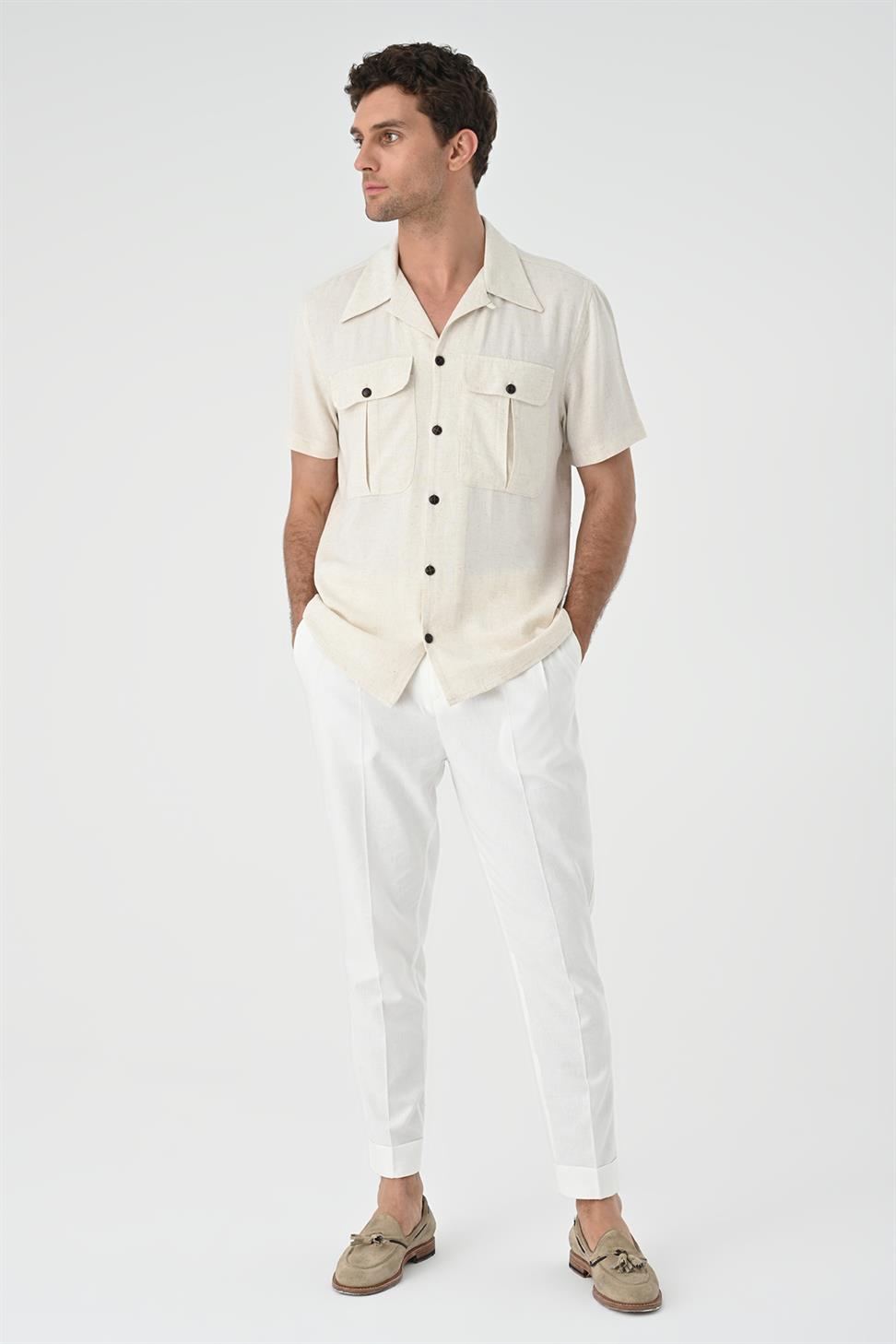 قميص رجالي من الكتان بياقة Apaş