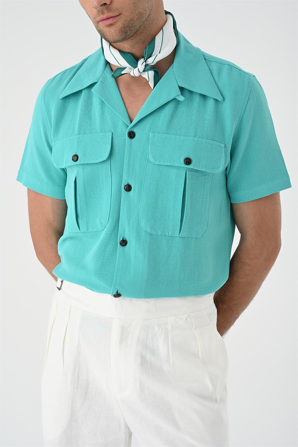 قميص رجالي من الكتان بياقة Apaş