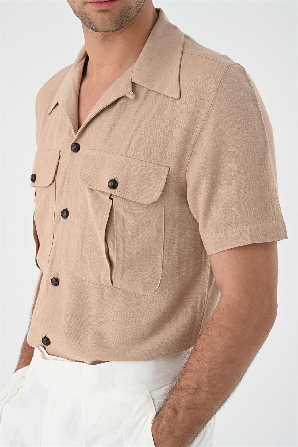 قميص رجالي من الكتان بياقة Apaş