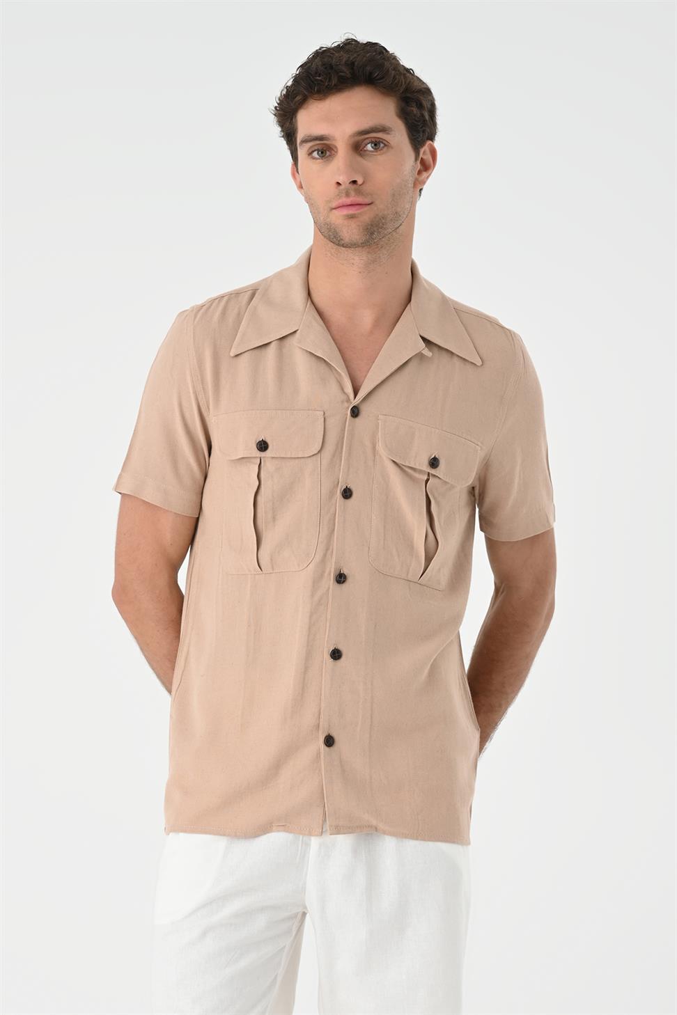 قميص رجالي من الكتان بياقة Apaş