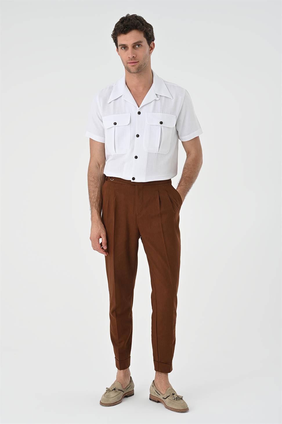 قميص رجالي من الكتان بياقة Apaş