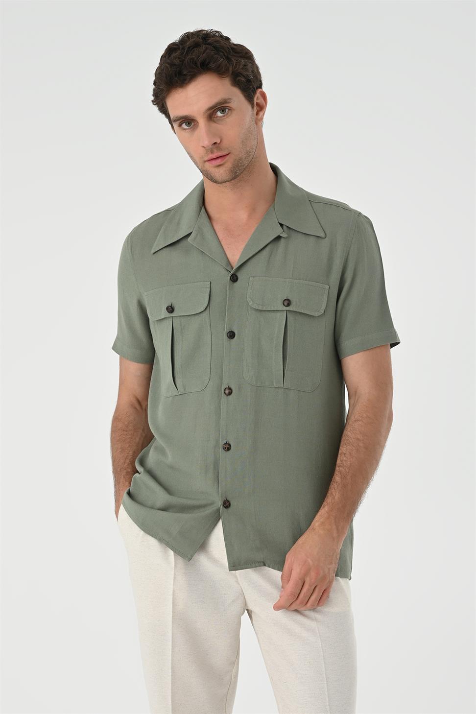 قميص رجالي من الكتان بياقة Apaş