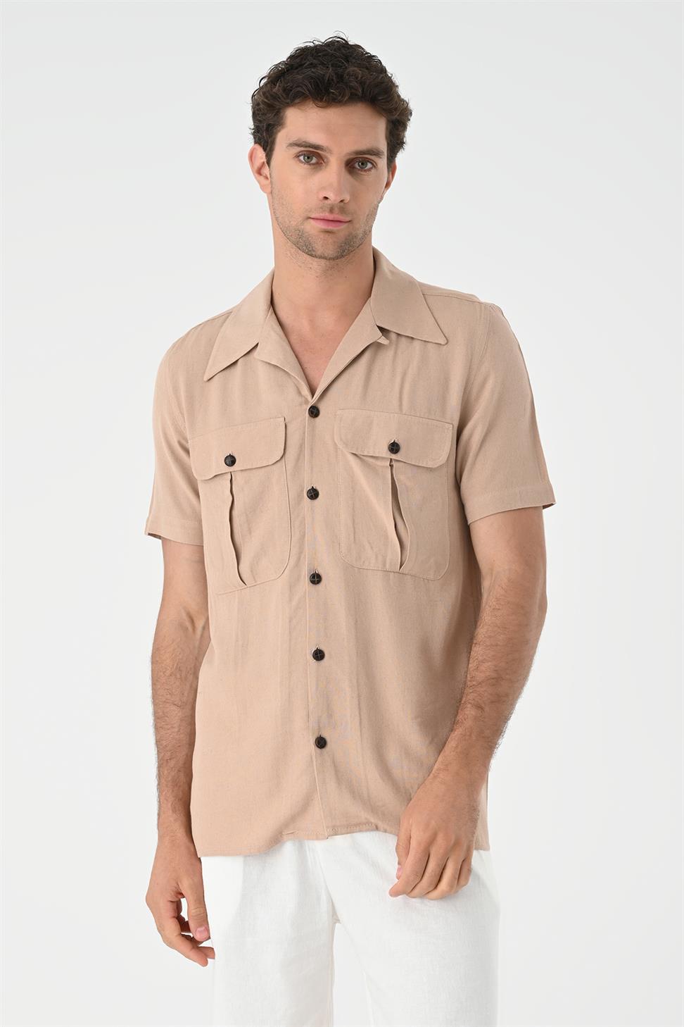 قميص رجالي من الكتان بياقة Apaş