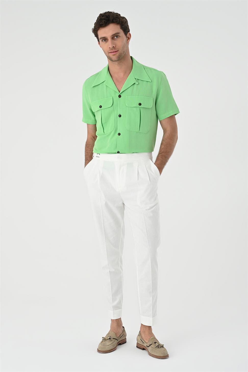 قميص رجالي من الكتان بياقة Apaş