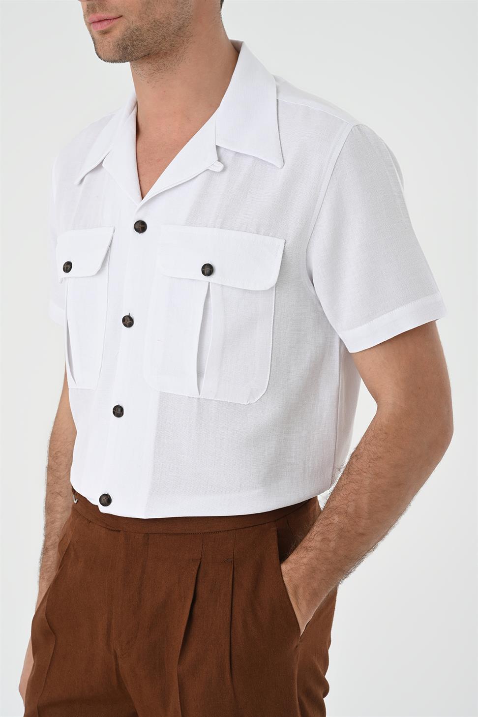 قميص رجالي من الكتان بياقة Apaş