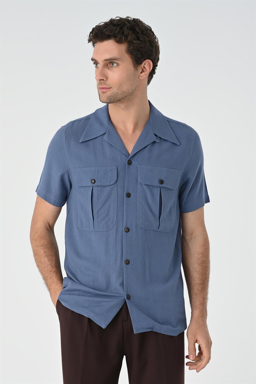 قميص رجالي من الكتان بياقة Apaş