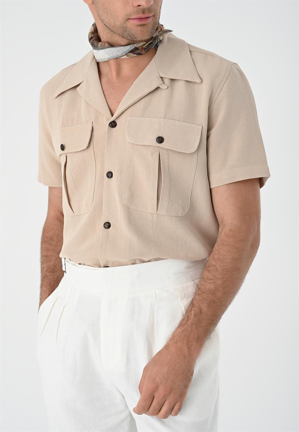 قميص رجالي من الكتان بياقة Apaş