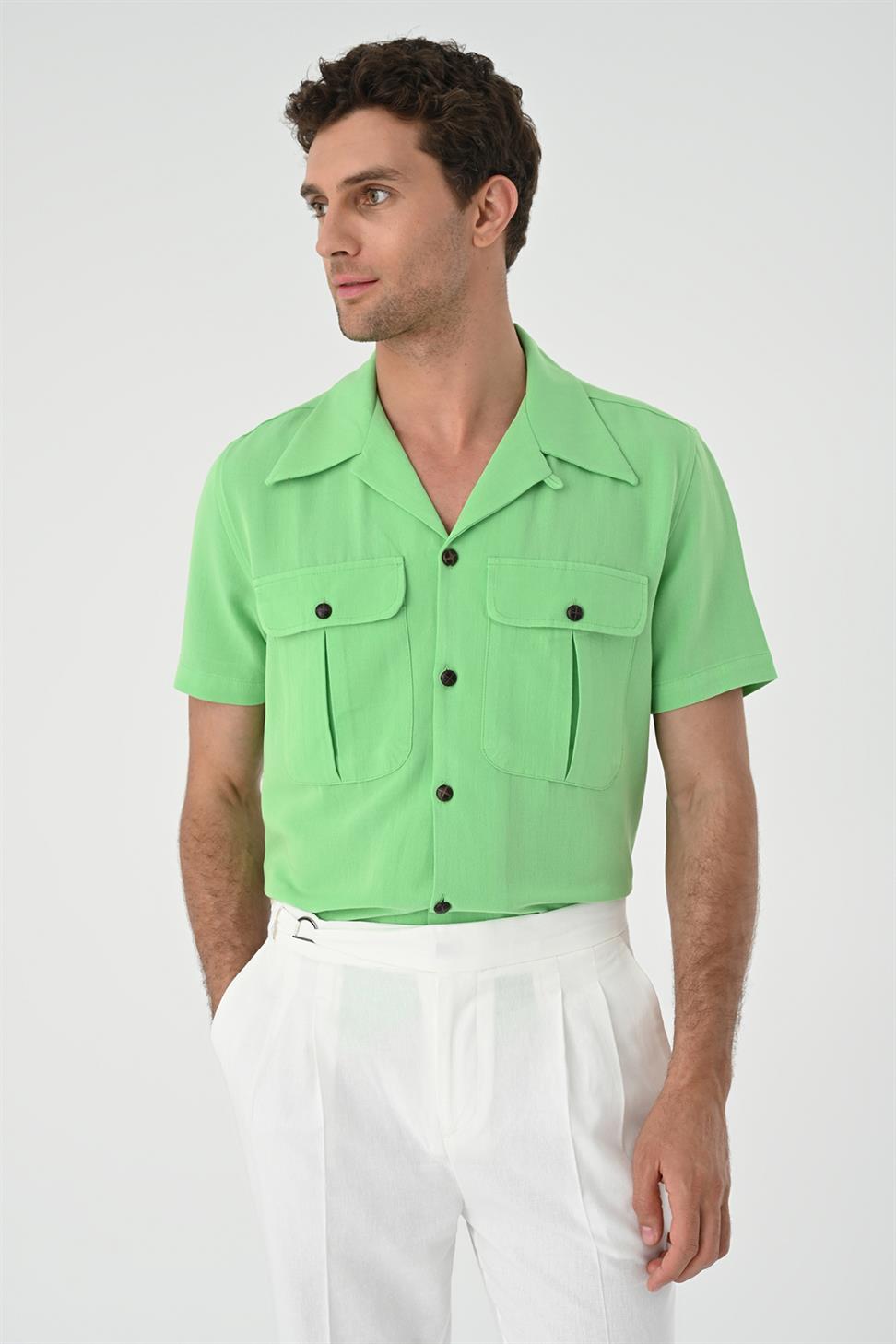 قميص رجالي من الكتان بياقة Apaş