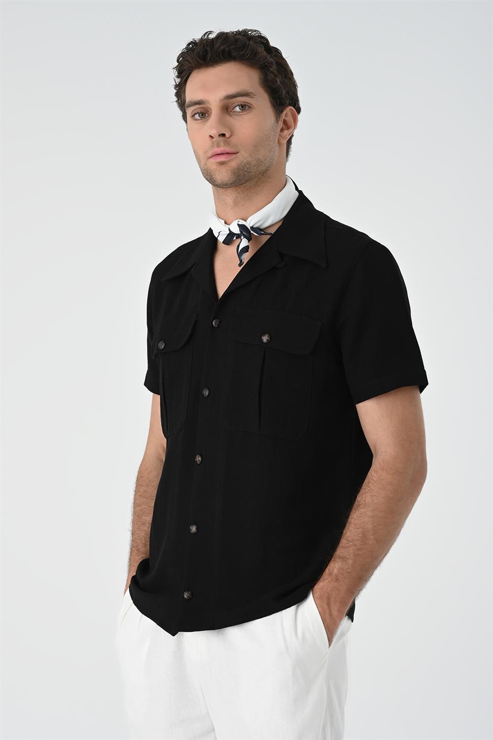 قميص رجالي من الكتان بياقة Apaş