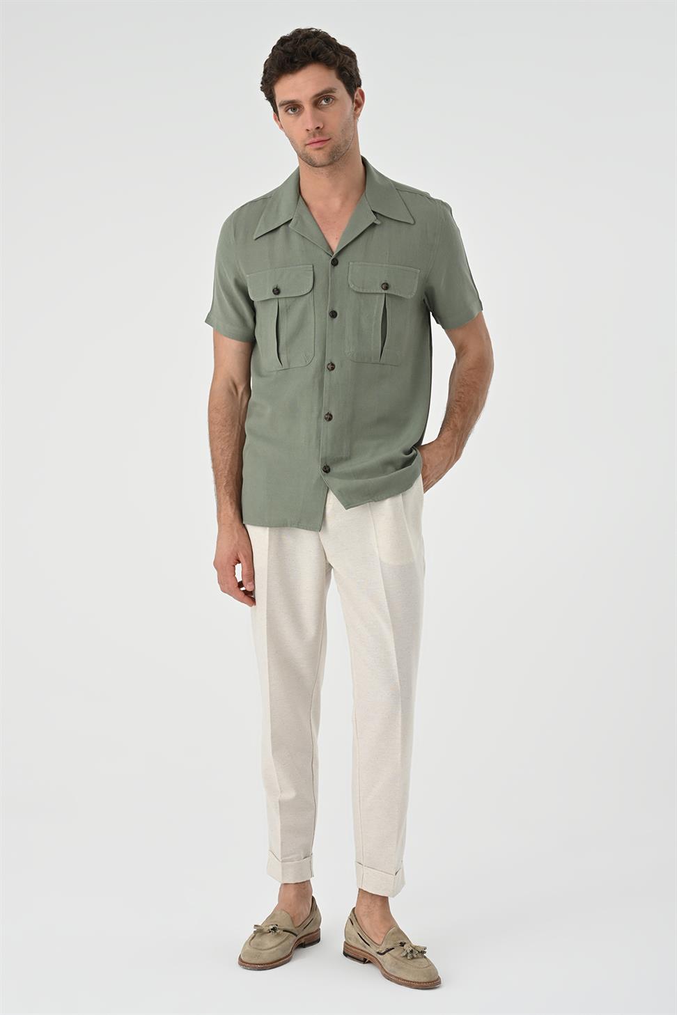 قميص رجالي من الكتان بياقة Apaş