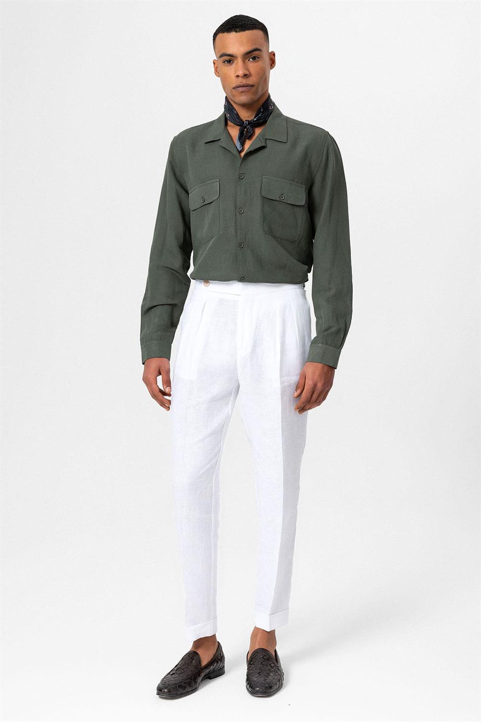 قميص رجالي بأكمام طويلة وياقة من مزيج الكتان من Apaş