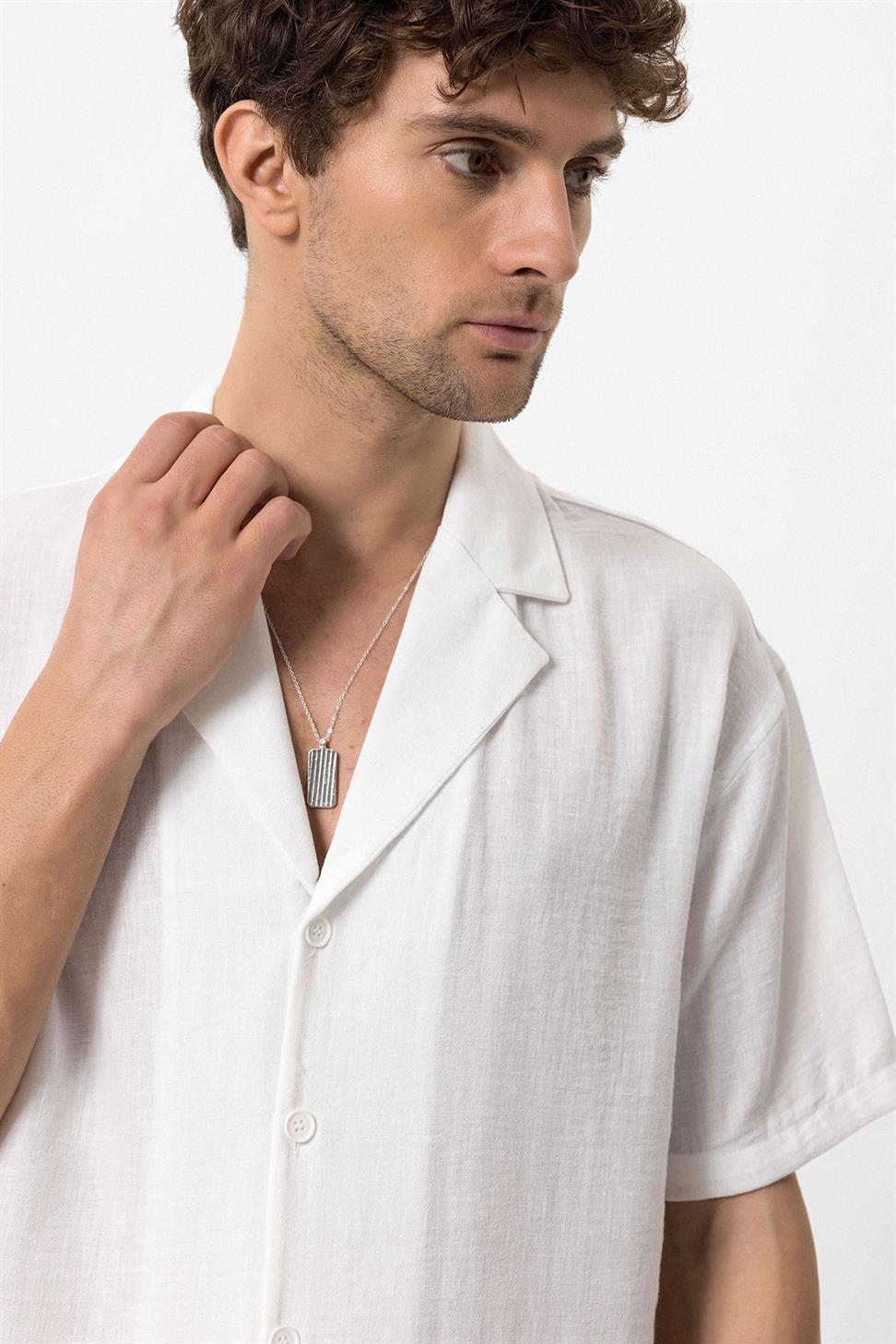قميص رجالي بأكمام قصيرة وكبير الحجم بياقة Apaş