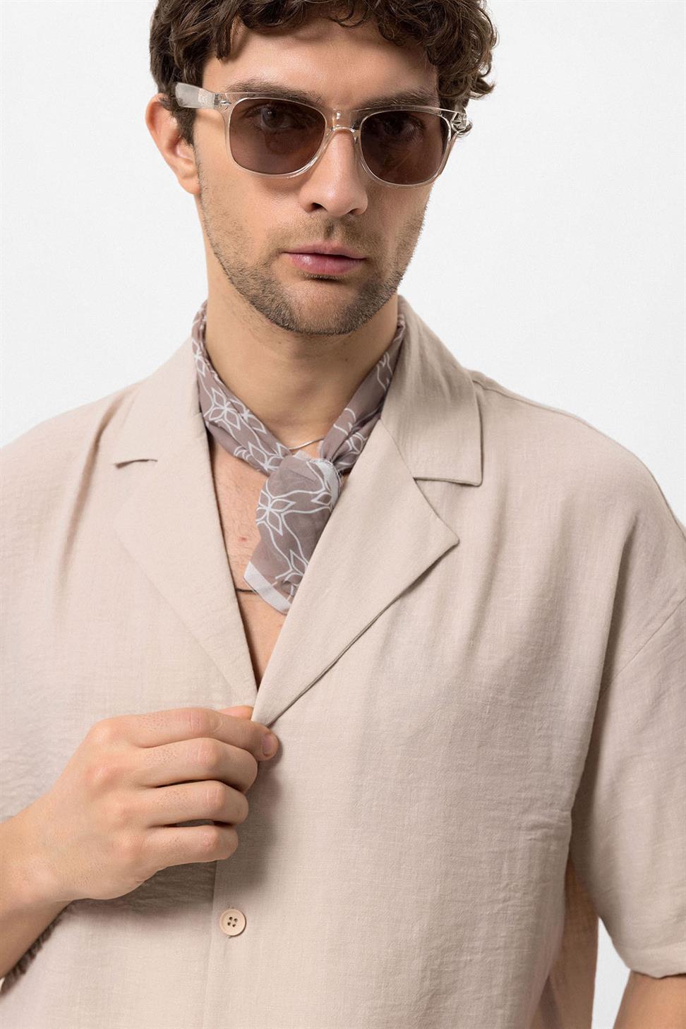 قميص رجالي بأكمام قصيرة وكبير الحجم بياقة Apaş